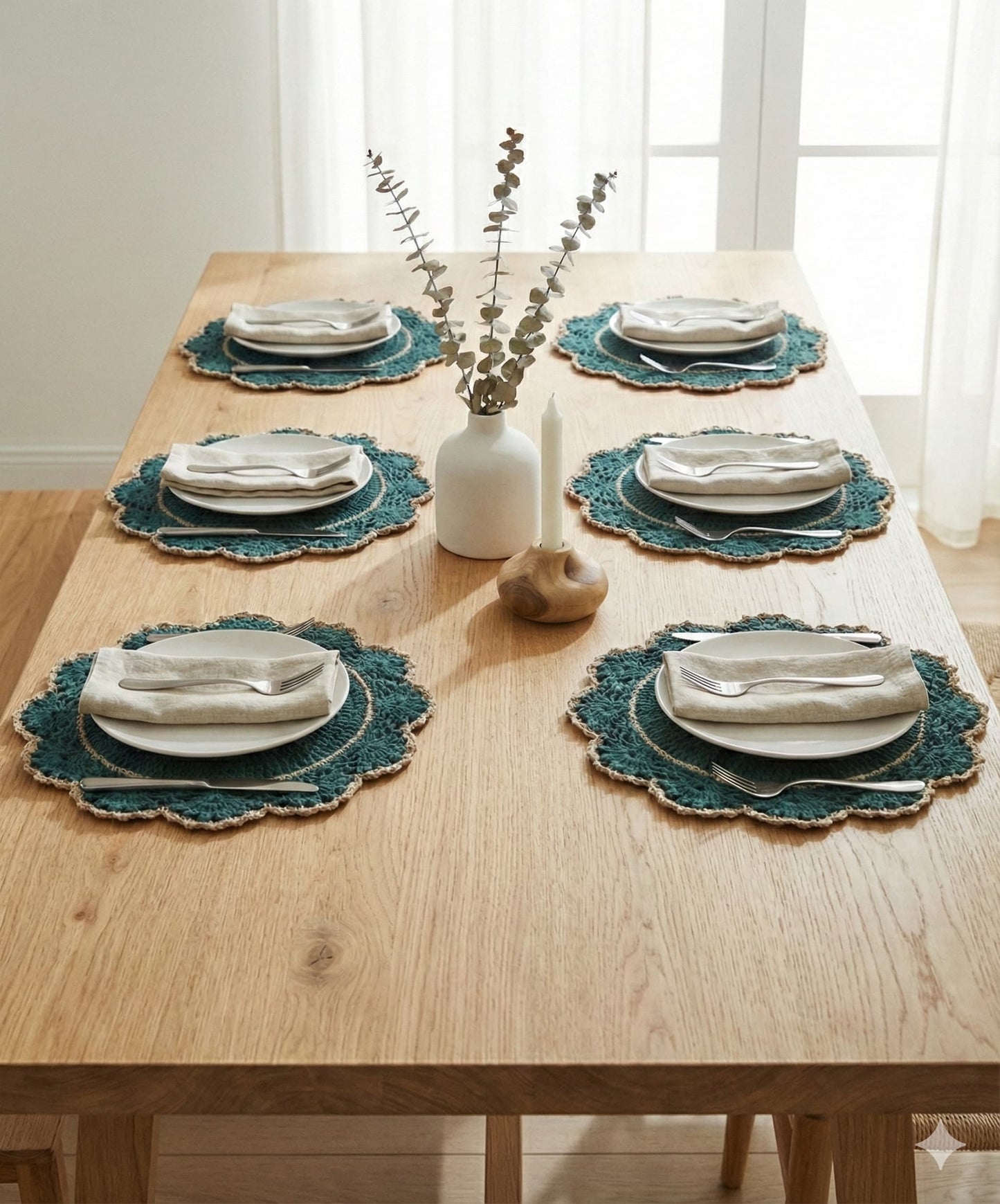 Hand Knitted Green Charger Plate Set (6 Pieces)