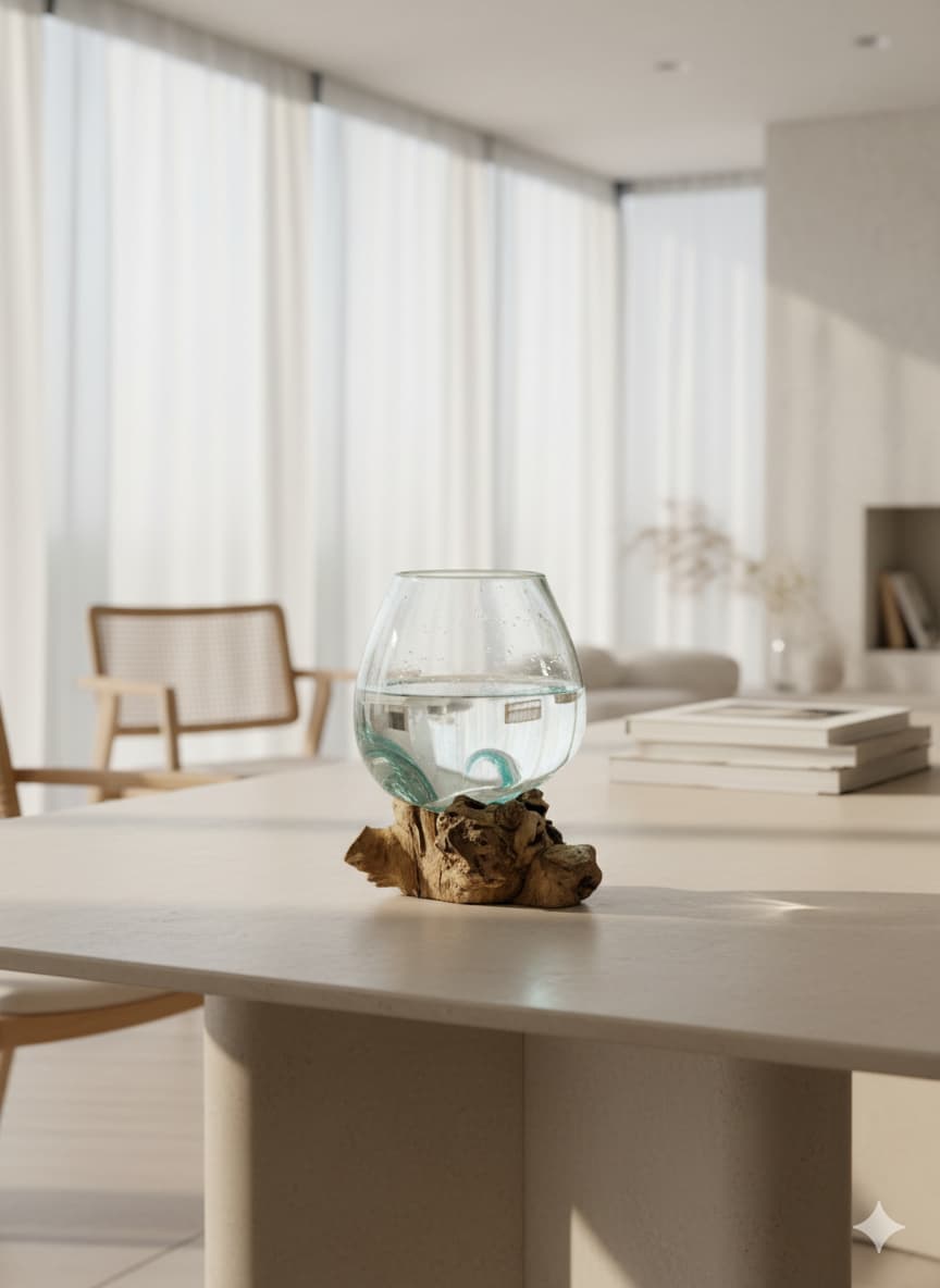 Teak Ağacı Tabanlı Cam Fanus