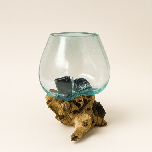 Glass Bell Jar with Teak Wood Base