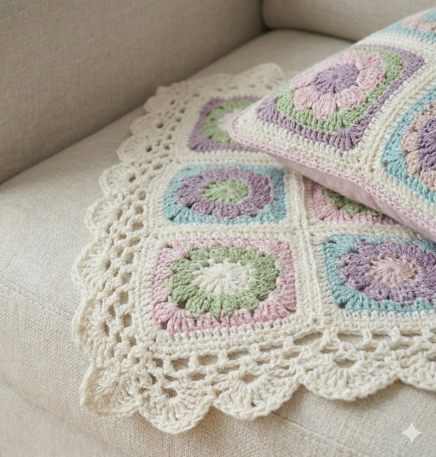 Cream Sofa Set with Floral Motifs