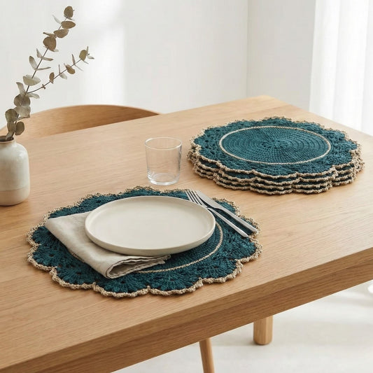 Hand Knitted Green Charger Plate Set (6 Pieces)