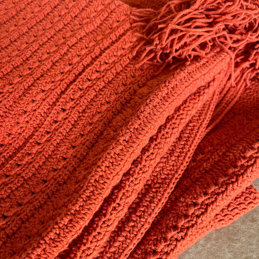 Hand Knitted Brick Colored Sofa Shawl