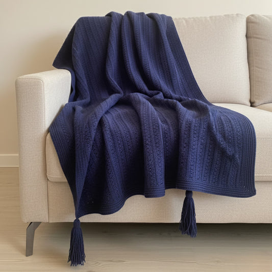 Hand Knitted Navy Blue Sofa Throw