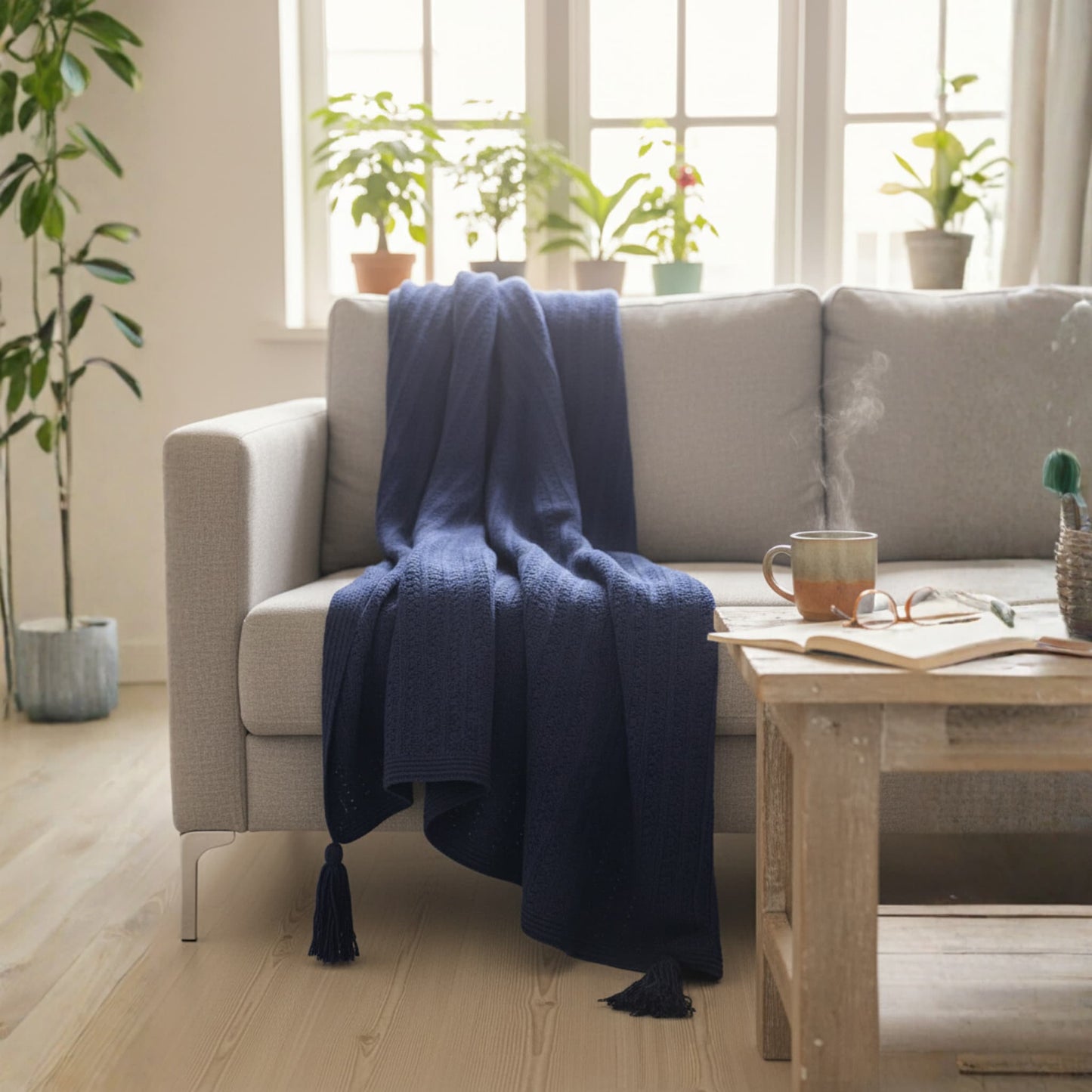 Hand Knitted Navy Blue Sofa Throw