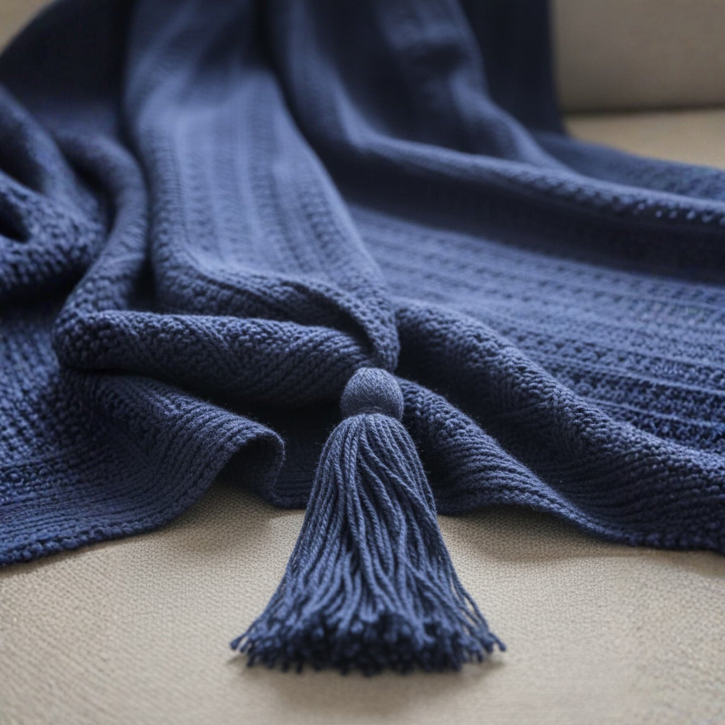 Hand Knitted Navy Blue Sofa Throw