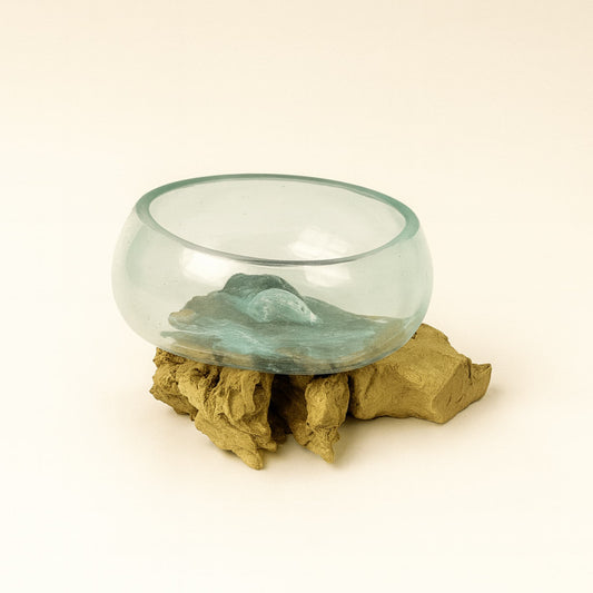 Teak Ağacı Tabanlı Cam Bowl