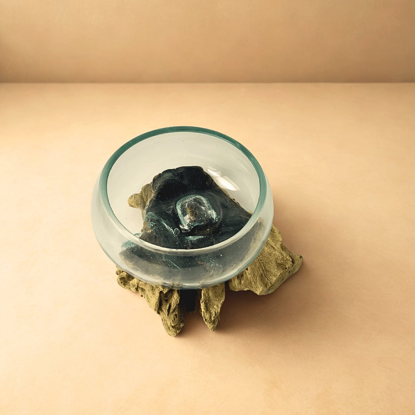 Teak Ağacı Tabanlı Cam Bowl